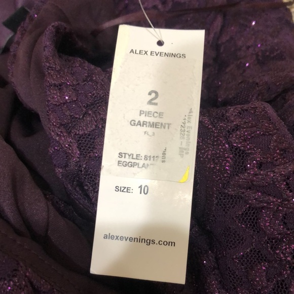 NWT Alex Evening Formal Dress Size 10 Dark Plum Purple Glitter Lace Gown - Picture 8 of 12